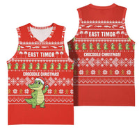 East Timor Christmas Basketball Jersey with Santa Crocodile Gingerbread Palm Trees and Red Holiday - Wonder Print Shop