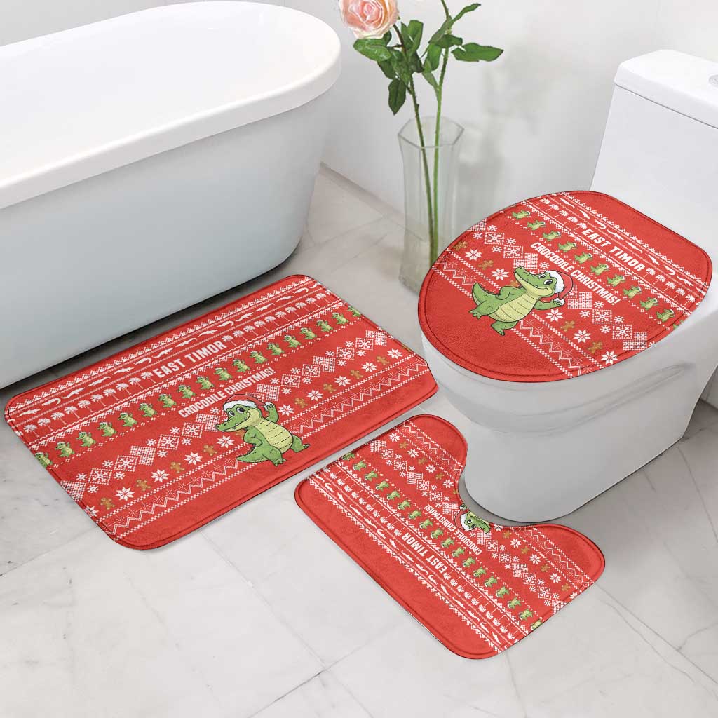 East Timor Christmas Bathroom Set with Santa Crocodile Gingerbread Palm Trees and Red Holiday - Wonder Print Shop