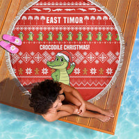 East Timor Christmas Beach Blanket with Santa Crocodile Gingerbread Palm Trees and Red Holiday - Wonder Print Shop