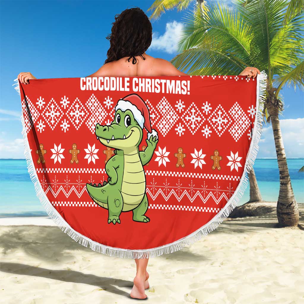East Timor Christmas Beach Blanket with Santa Crocodile Gingerbread Palm Trees and Red Holiday - Wonder Print Shop