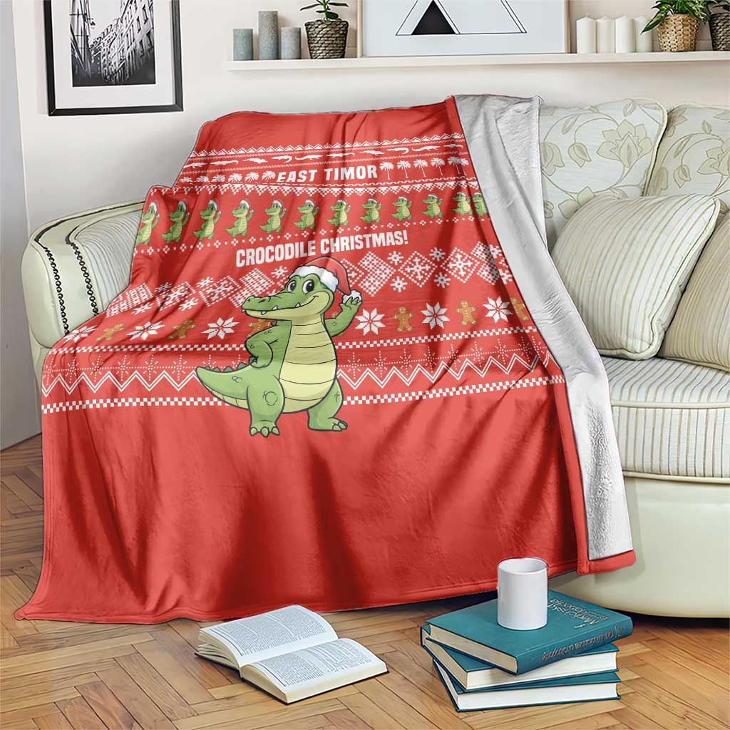 East Timor Christmas Blanket with Santa Crocodile Gingerbread Palm Trees and Red Holiday - Wonder Print Shop