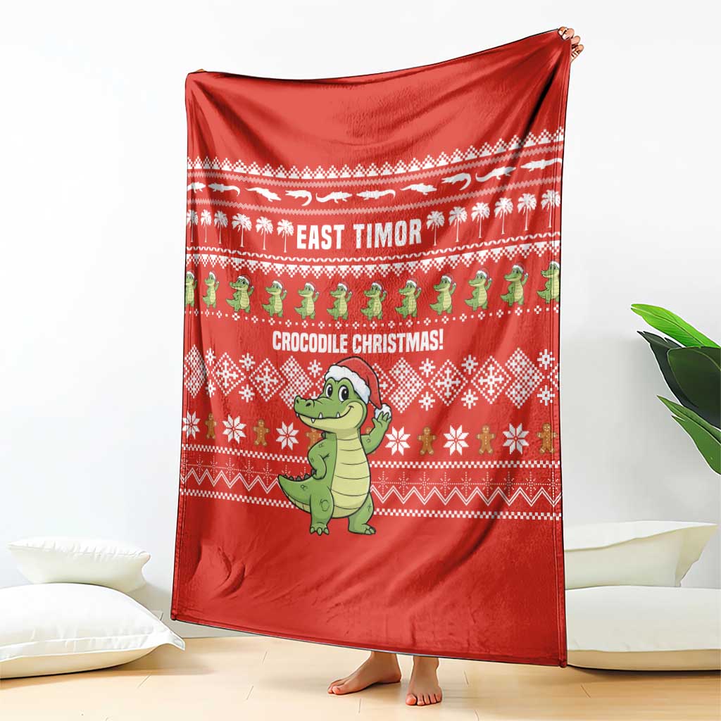 East Timor Christmas Blanket with Santa Crocodile Gingerbread Palm Trees and Red Holiday - Wonder Print Shop