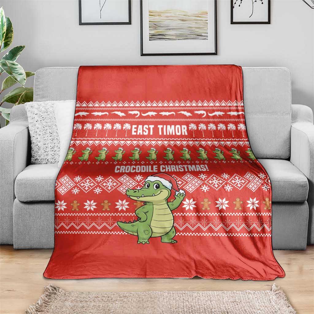 East Timor Christmas Blanket with Santa Crocodile Gingerbread Palm Trees and Red Holiday - Wonder Print Shop
