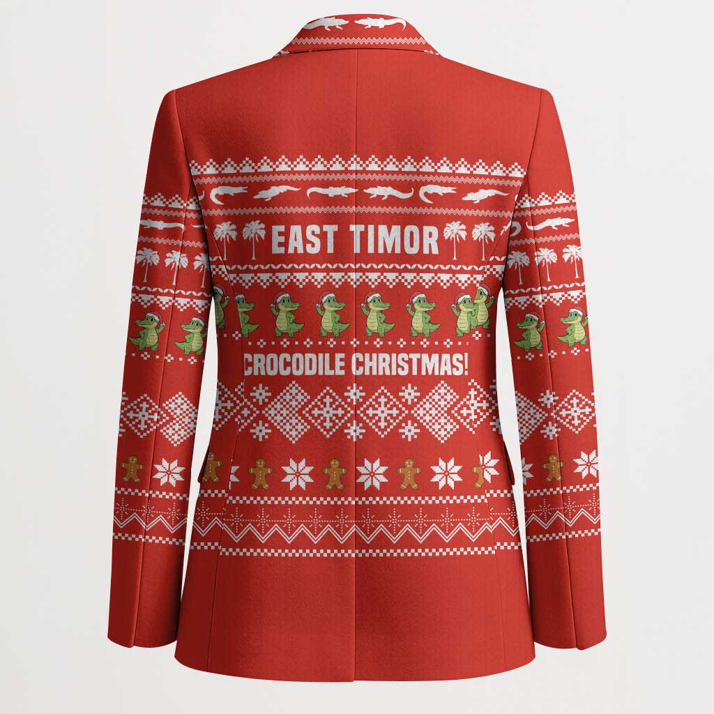 East Timor Christmas Blazer with Santa Crocodile Gingerbread Palm Trees and Red Holiday - Wonder Print Shop