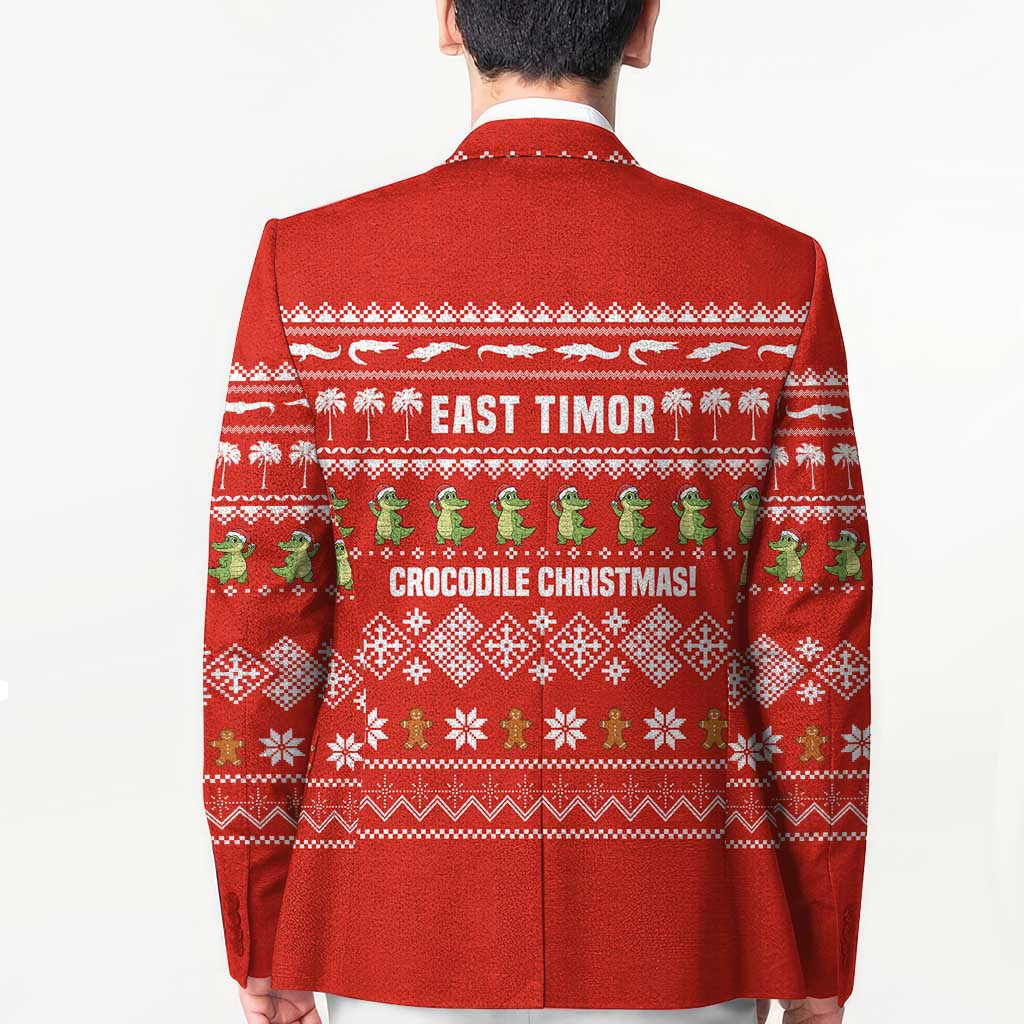 East Timor Christmas Blazer with Santa Crocodile Gingerbread Palm Trees and Red Holiday - Wonder Print Shop