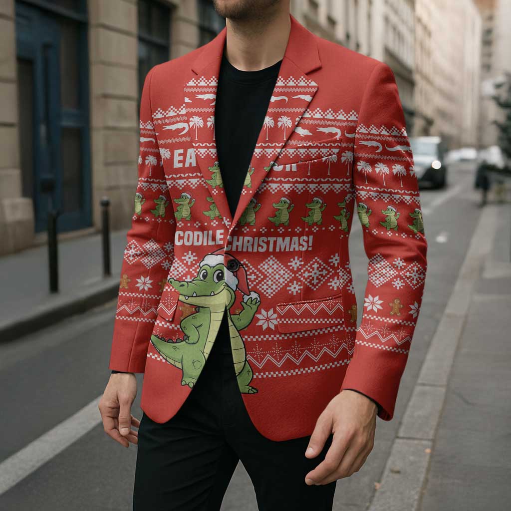 East Timor Christmas Blazer with Santa Crocodile Gingerbread Palm Trees and Red Holiday - Wonder Print Shop