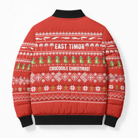 East Timor Christmas Bomber Puffer Jacket with Santa Crocodile Gingerbread Palm Trees and Red Holiday - Wonder Print Shop