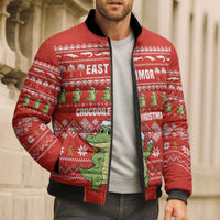 East Timor Christmas Bomber Puffer Jacket with Santa Crocodile Gingerbread Palm Trees and Red Holiday - Wonder Print Shop