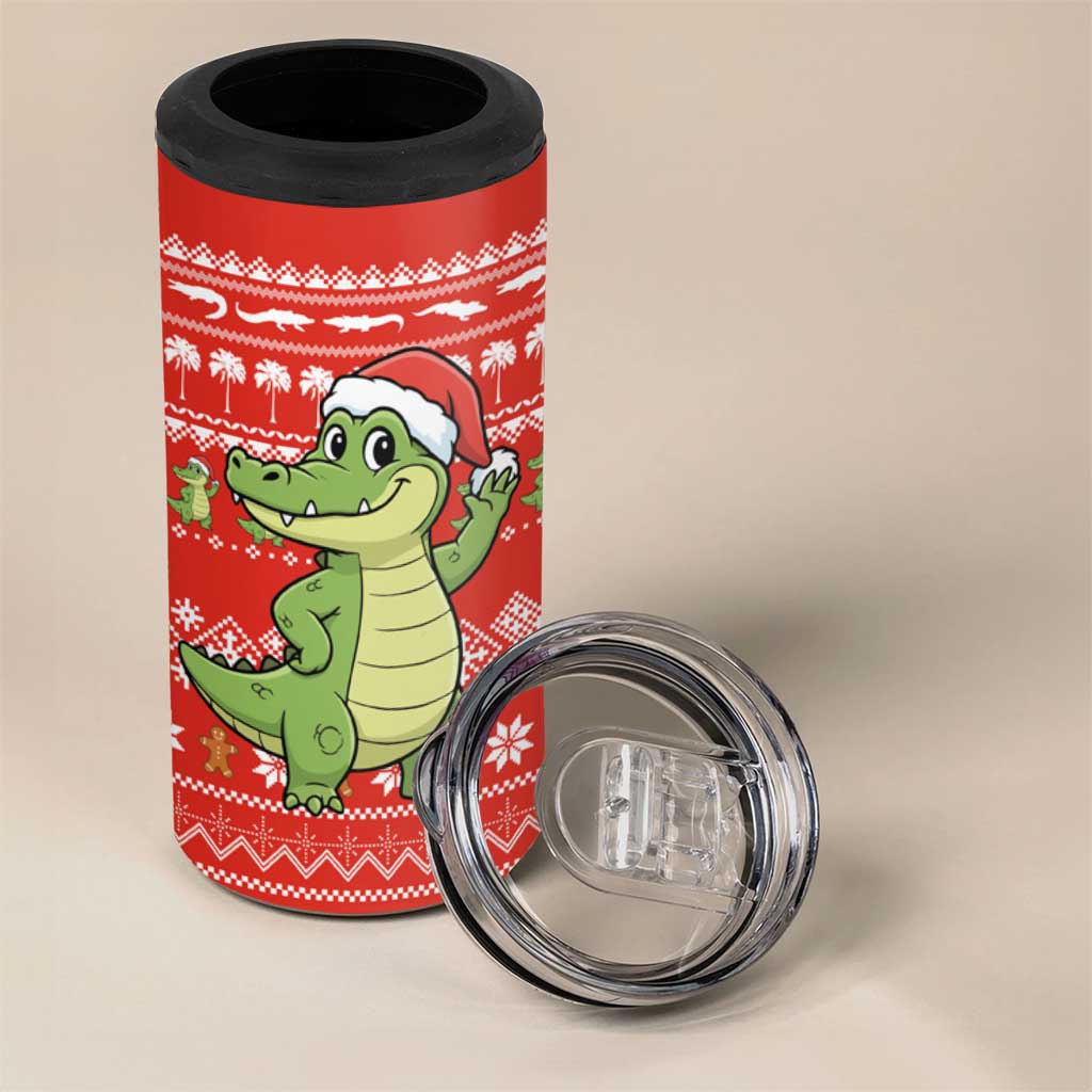 East Timor Christmas 4 in 1 Can Cooler Tumbler with Santa Crocodile Gingerbread Palm Trees and Red Holiday - Wonder Print Shop