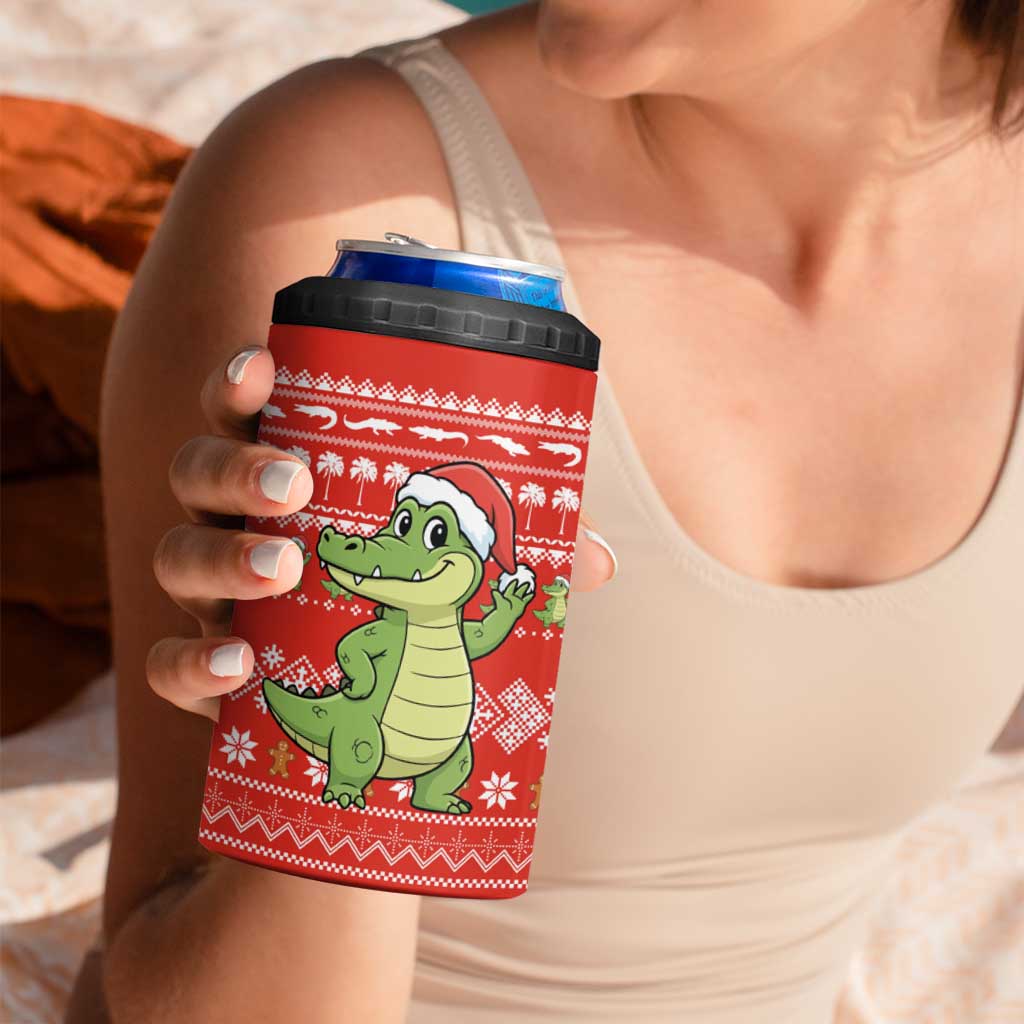 East Timor Christmas 4 in 1 Can Cooler Tumbler with Santa Crocodile Gingerbread Palm Trees and Red Holiday - Wonder Print Shop