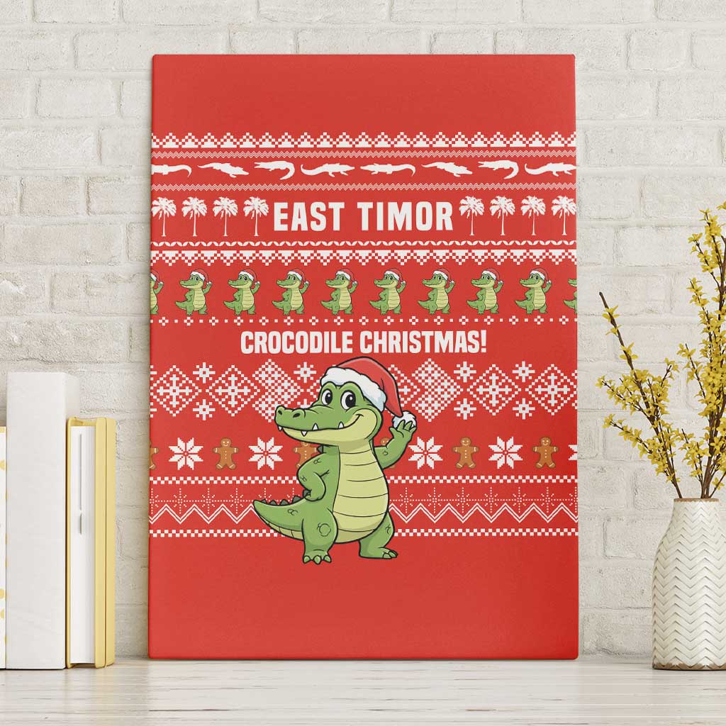East Timor Christmas Canvas Wall Art with Santa Crocodile Gingerbread Palm Trees and Red Holiday - Wonder Print Shop