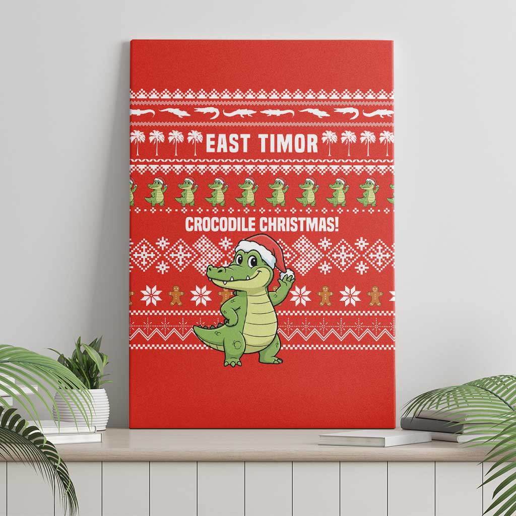 East Timor Christmas Canvas Wall Art with Santa Crocodile Gingerbread Palm Trees and Red Holiday - Wonder Print Shop