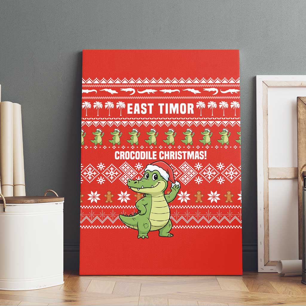 East Timor Christmas Canvas Wall Art with Santa Crocodile Gingerbread Palm Trees and Red Holiday - Wonder Print Shop