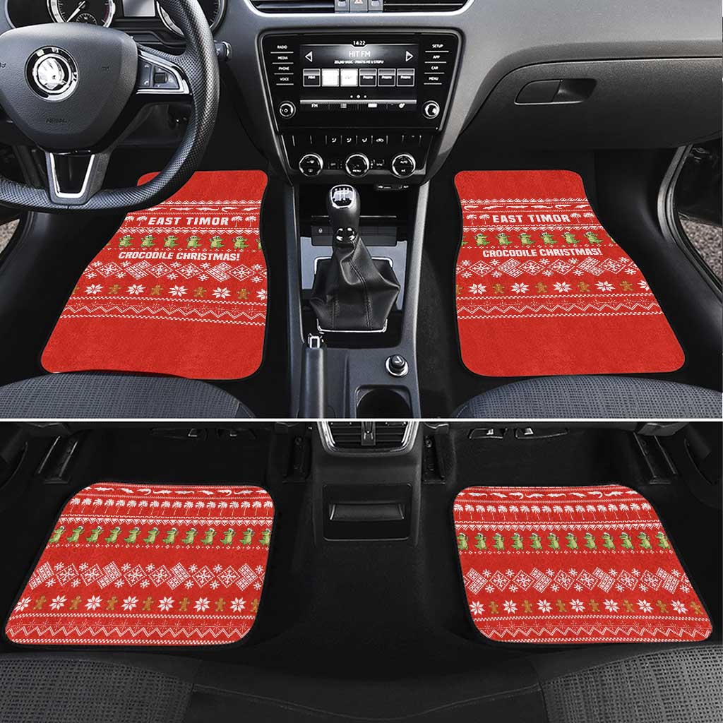 East Timor Christmas Car Mats with Santa Crocodile Gingerbread Palm Trees and Red Holiday - Wonder Print Shop