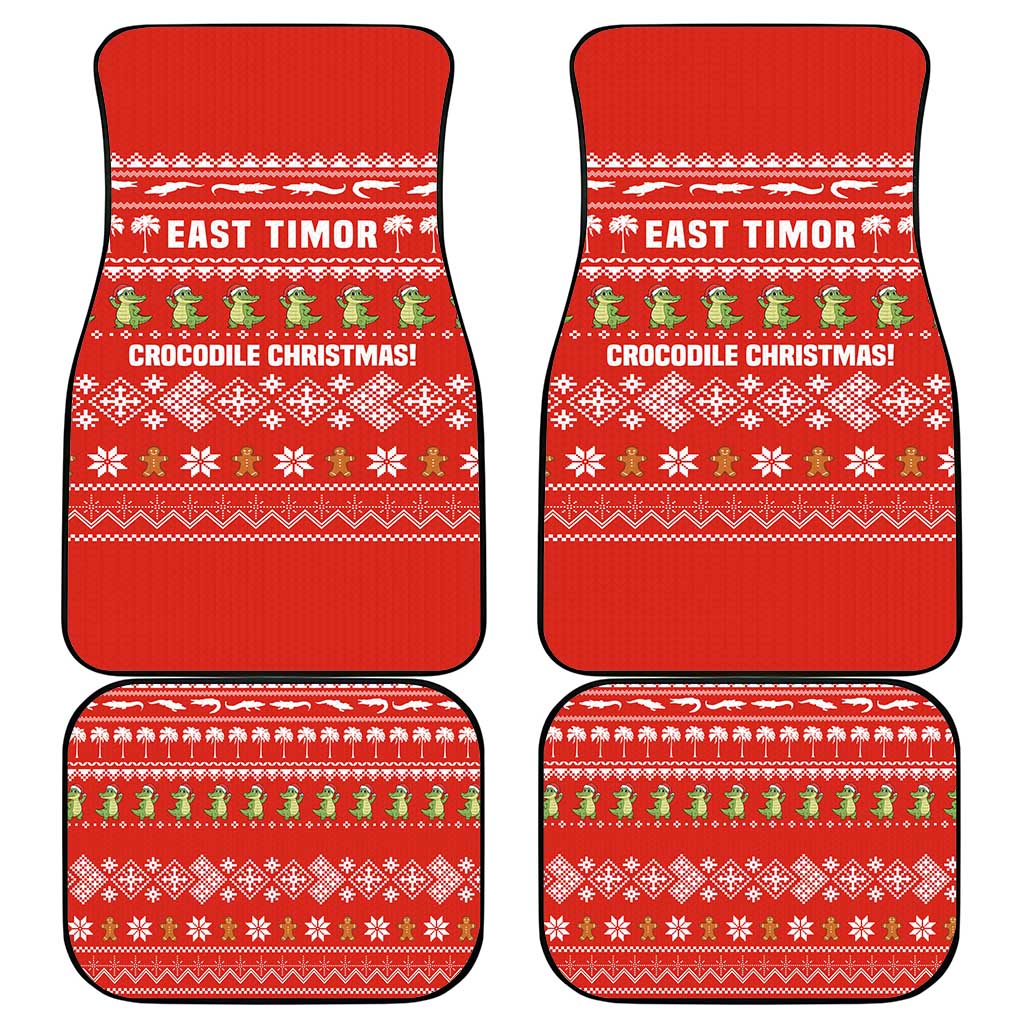 East Timor Christmas Car Mats with Santa Crocodile Gingerbread Palm Trees and Red Holiday - Wonder Print Shop