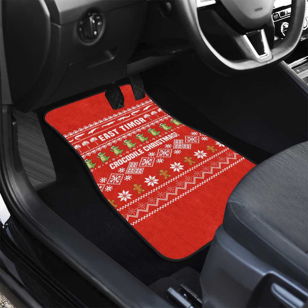 East Timor Christmas Car Mats with Santa Crocodile Gingerbread Palm Trees and Red Holiday - Wonder Print Shop