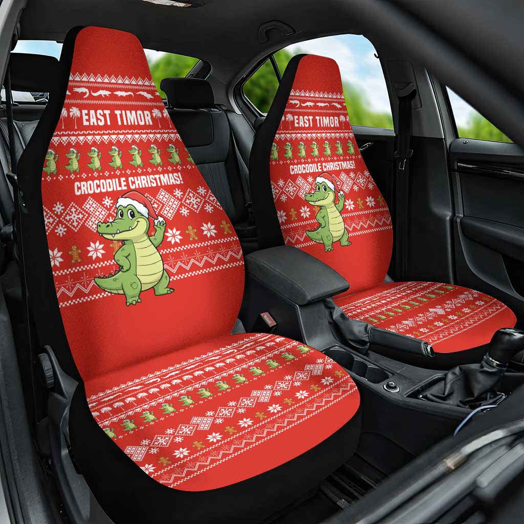 East Timor Christmas Car Seat Cover with Santa Crocodile Gingerbread Palm Trees and Red Holiday - Wonder Print Shop