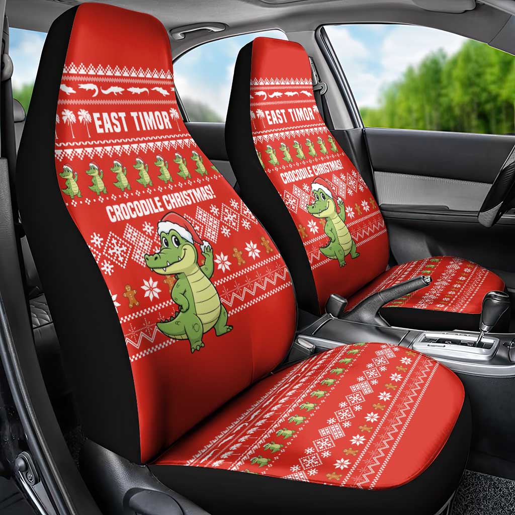 East Timor Christmas Car Seat Cover with Santa Crocodile Gingerbread Palm Trees and Red Holiday - Wonder Print Shop