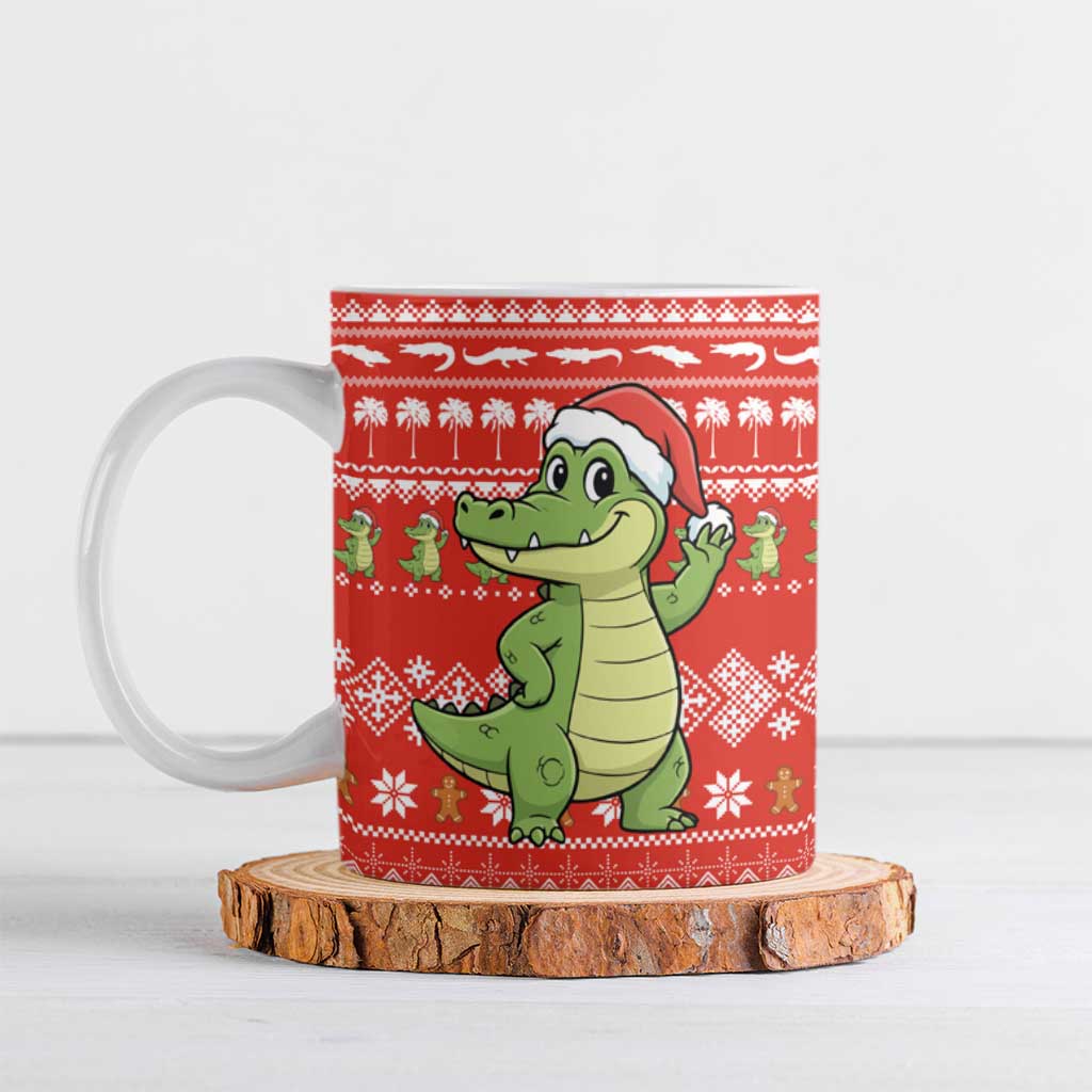East Timor Christmas Ceramic Mug with Santa Crocodile Gingerbread Palm Trees and Red Holiday - Wonder Print Shop