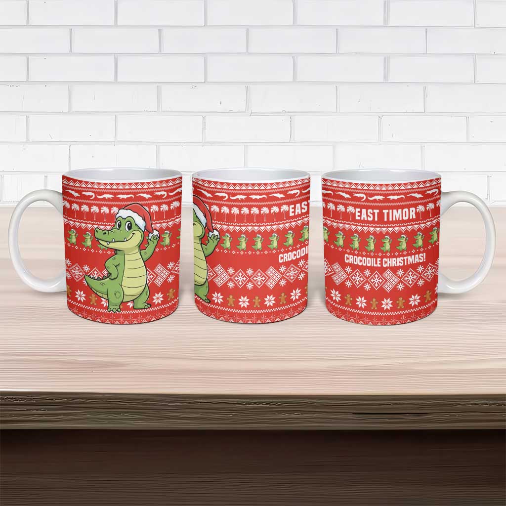 East Timor Christmas Ceramic Mug with Santa Crocodile Gingerbread Palm Trees and Red Holiday - Wonder Print Shop