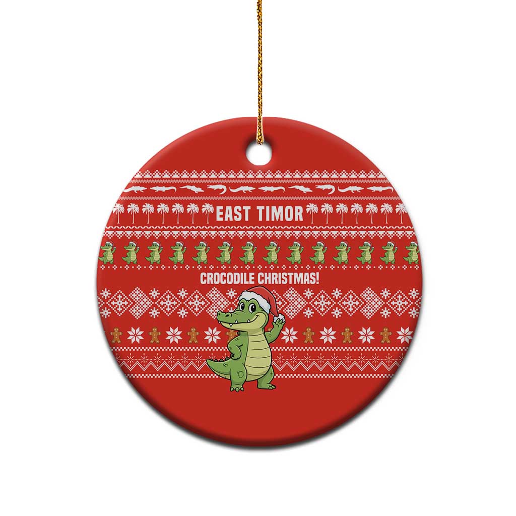 East Timor Christmas Ceramic Ornament with Santa Crocodile Gingerbread Palm Trees and Red Holiday - Wonder Print Shop