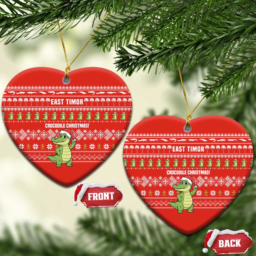 East Timor Christmas Ceramic Ornament with Santa Crocodile Gingerbread Palm Trees and Red Holiday - Wonder Print Shop