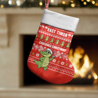 East Timor Christmas Stocking with Santa Crocodile Gingerbread Palm Trees and Red Holiday - Wonder Print Shop