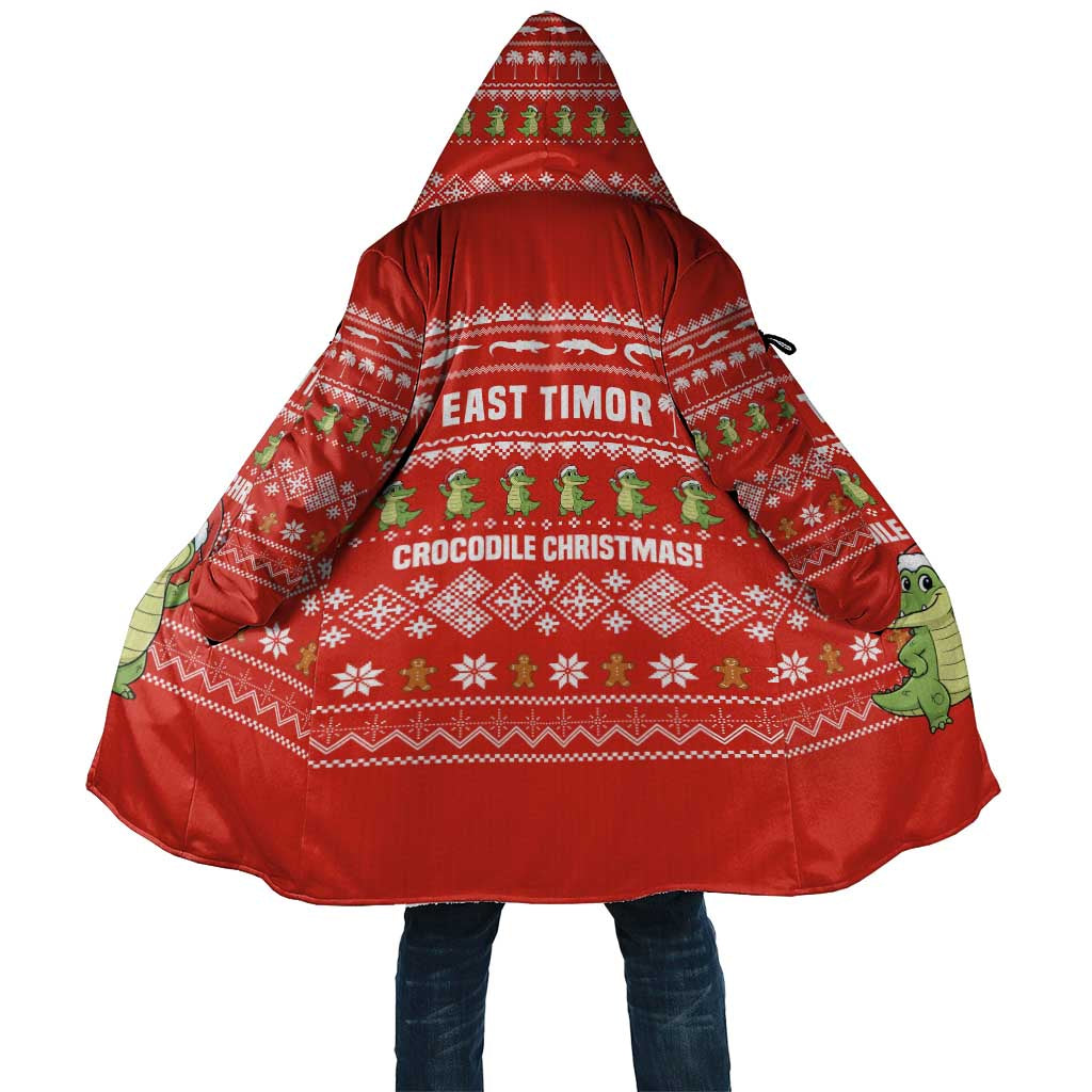 East Timor Christmas Cloak with Santa Crocodile Gingerbread Palm Trees and Red Holiday - Wonder Print Shop