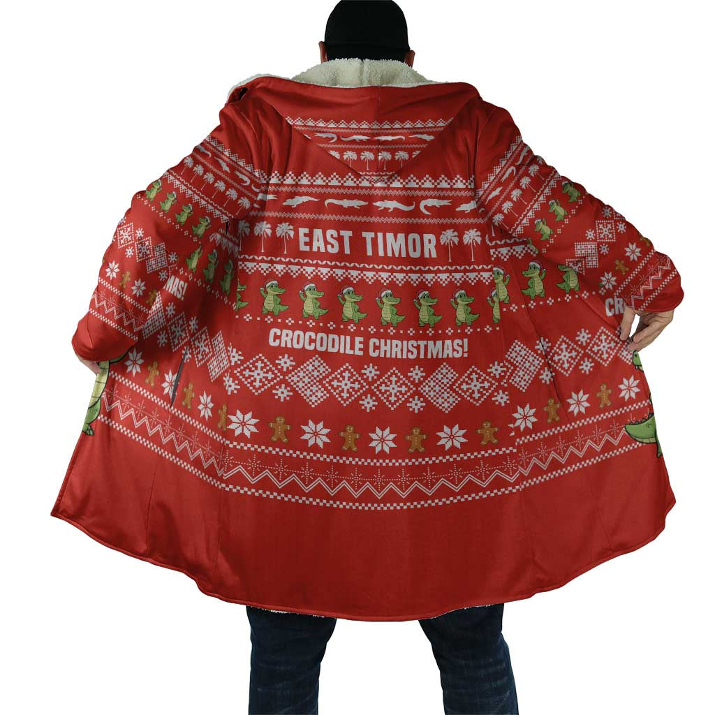 East Timor Christmas Cloak with Santa Crocodile Gingerbread Palm Trees and Red Holiday - Wonder Print Shop