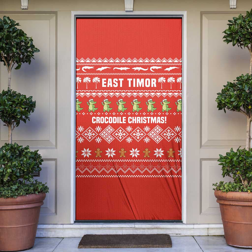 East Timor Christmas Door Cover with Santa Crocodile Gingerbread Palm Trees and Red Holiday - Wonder Print Shop