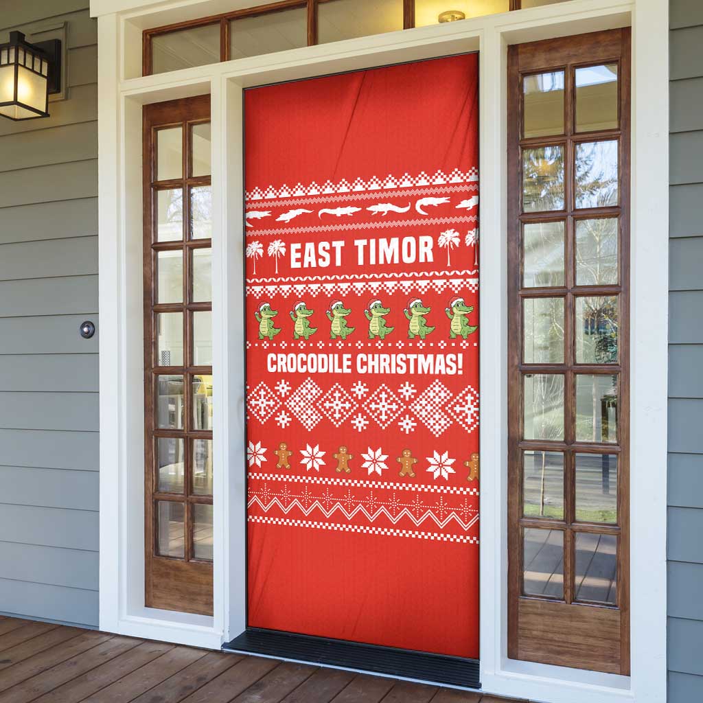 East Timor Christmas Door Cover with Santa Crocodile Gingerbread Palm Trees and Red Holiday - Wonder Print Shop