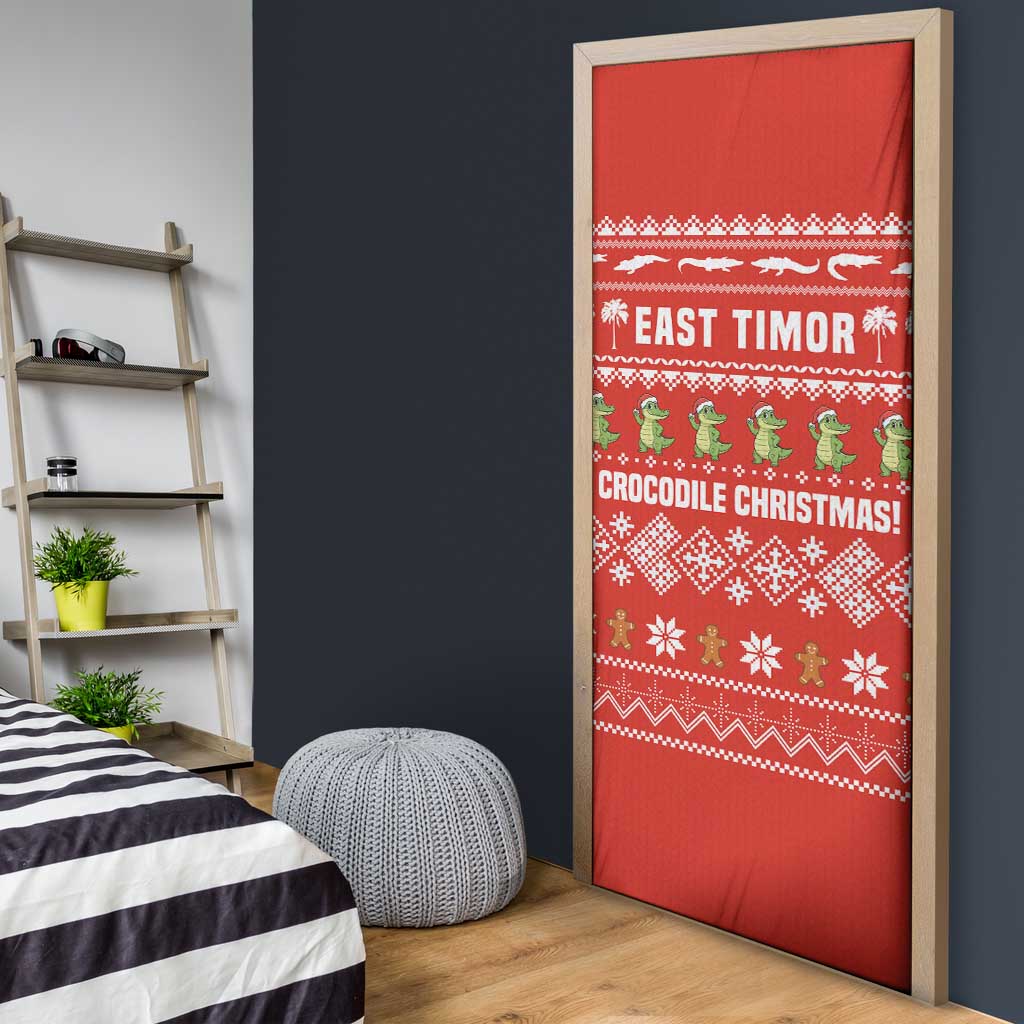 East Timor Christmas Door Cover with Santa Crocodile Gingerbread Palm Trees and Red Holiday - Wonder Print Shop