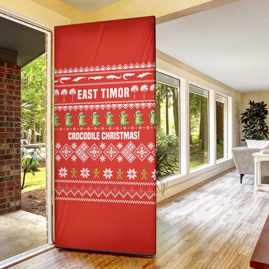 East Timor Christmas Door Cover with Santa Crocodile Gingerbread Palm Trees and Red Holiday - Wonder Print Shop