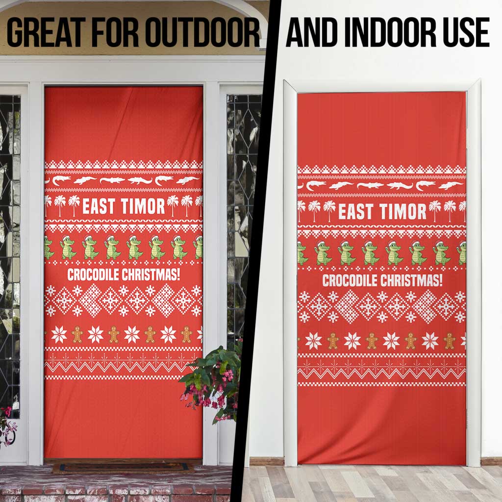 East Timor Christmas Door Cover with Santa Crocodile Gingerbread Palm Trees and Red Holiday - Wonder Print Shop