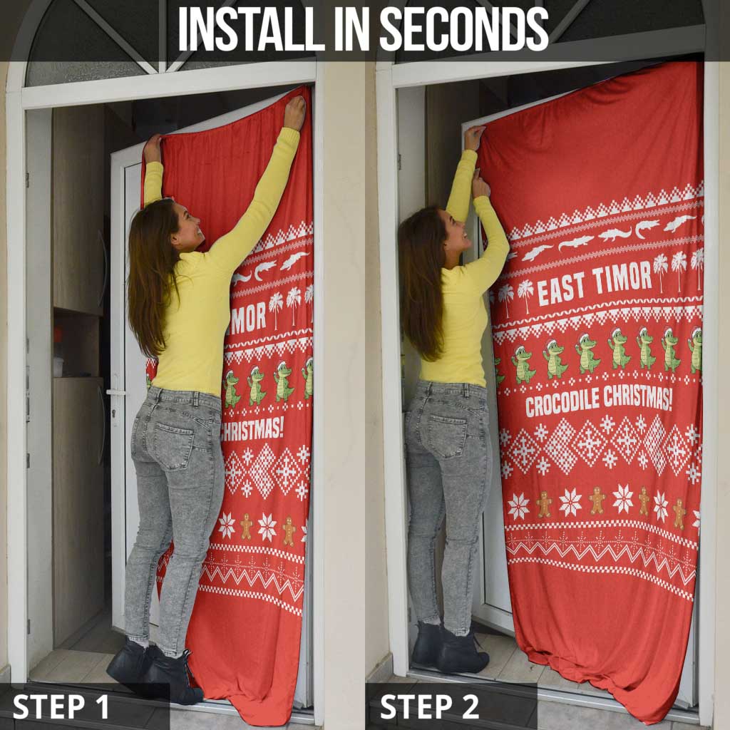 East Timor Christmas Door Cover with Santa Crocodile Gingerbread Palm Trees and Red Holiday - Wonder Print Shop