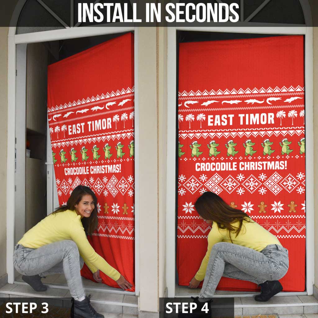 East Timor Christmas Door Cover with Santa Crocodile Gingerbread Palm Trees and Red Holiday - Wonder Print Shop