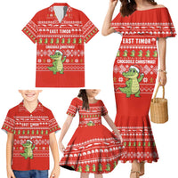 East Timor Christmas Family Matching Mermaid Dress and Hawaiian Shirt with Santa Crocodile Gingerbread Palm Trees and Red Holiday - Wonder Print Shop