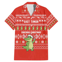East Timor Christmas Family Matching Mermaid Dress and Hawaiian Shirt with Santa Crocodile Gingerbread Palm Trees and Red Holiday - Wonder Print Shop