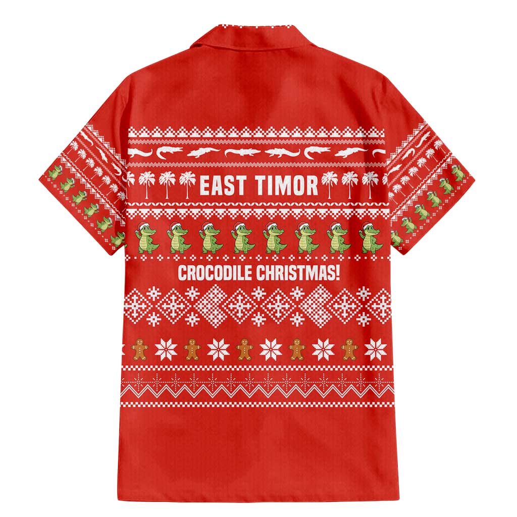 East Timor Christmas Family Matching Mermaid Dress and Hawaiian Shirt with Santa Crocodile Gingerbread Palm Trees and Red Holiday - Wonder Print Shop