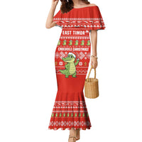 East Timor Christmas Family Matching Mermaid Dress and Hawaiian Shirt with Santa Crocodile Gingerbread Palm Trees and Red Holiday - Wonder Print Shop
