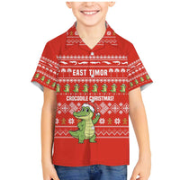East Timor Christmas Family Matching Mermaid Dress and Hawaiian Shirt with Santa Crocodile Gingerbread Palm Trees and Red Holiday - Wonder Print Shop