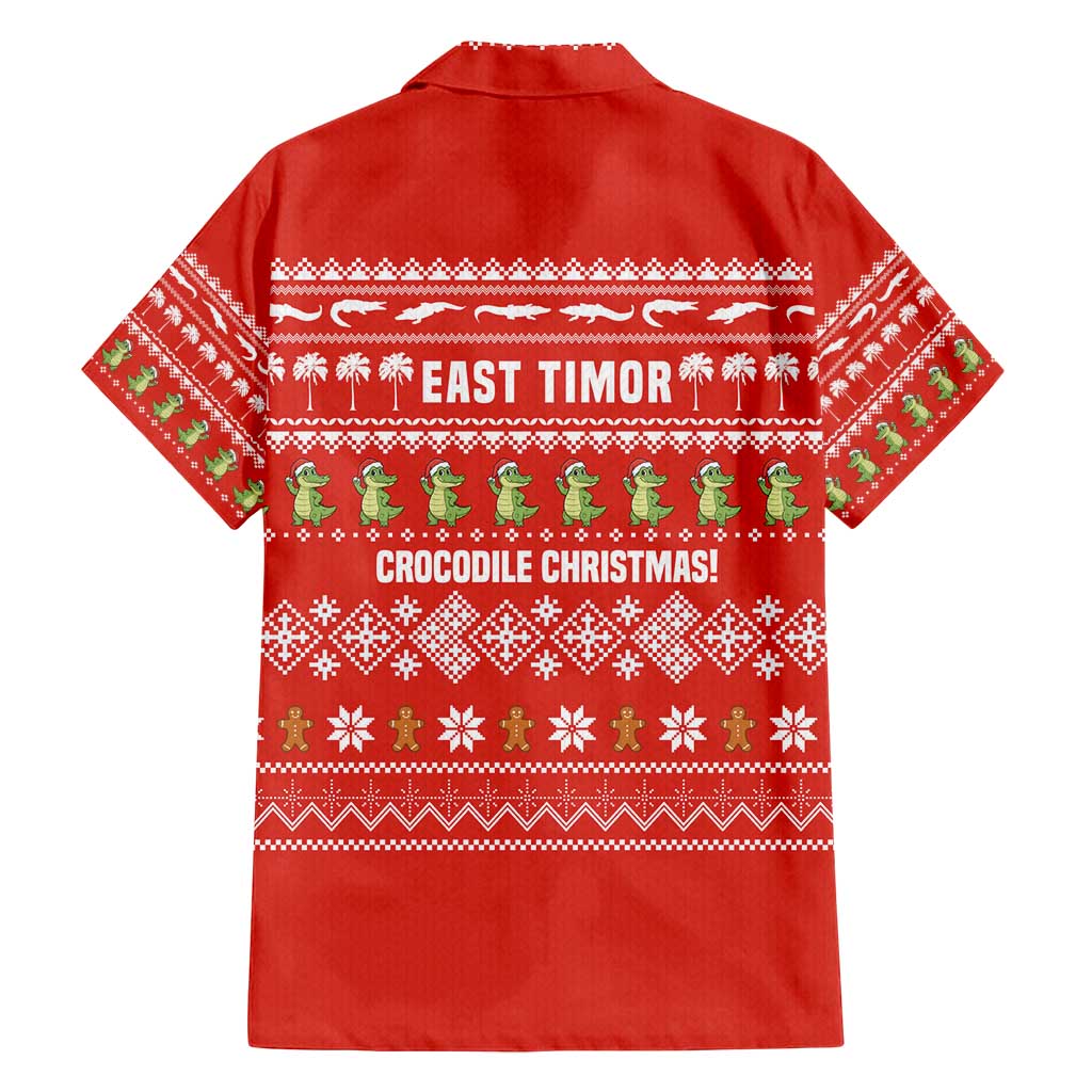 East Timor Christmas Family Matching Puletasi and Hawaiian Shirt with Santa Crocodile Gingerbread Palm Trees and Red Holiday - Wonder Print Shop