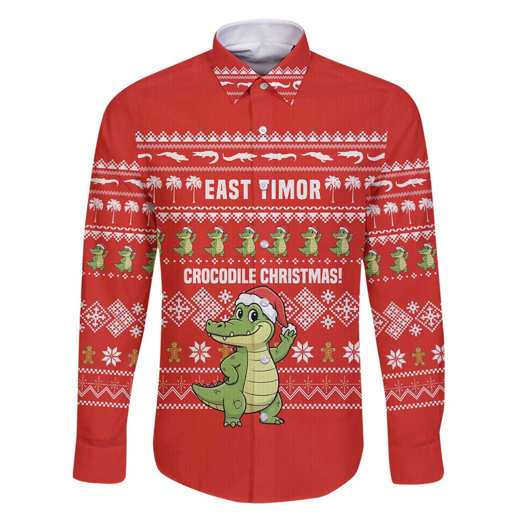 East Timor Christmas Family Matching Puletasi and Hawaiian Shirt with Santa Crocodile Gingerbread Palm Trees and Red Holiday - Wonder Print Shop
