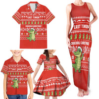 East Timor Christmas Family Matching Tank Maxi Dress and Hawaiian Shirt with Santa Crocodile Gingerbread Palm Trees and Red Holiday - Wonder Print Shop