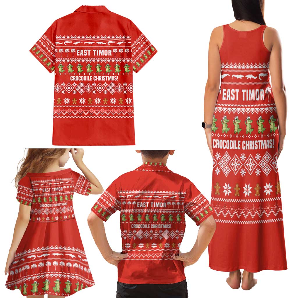 East Timor Christmas Family Matching Tank Maxi Dress and Hawaiian Shirt with Santa Crocodile Gingerbread Palm Trees and Red Holiday - Wonder Print Shop