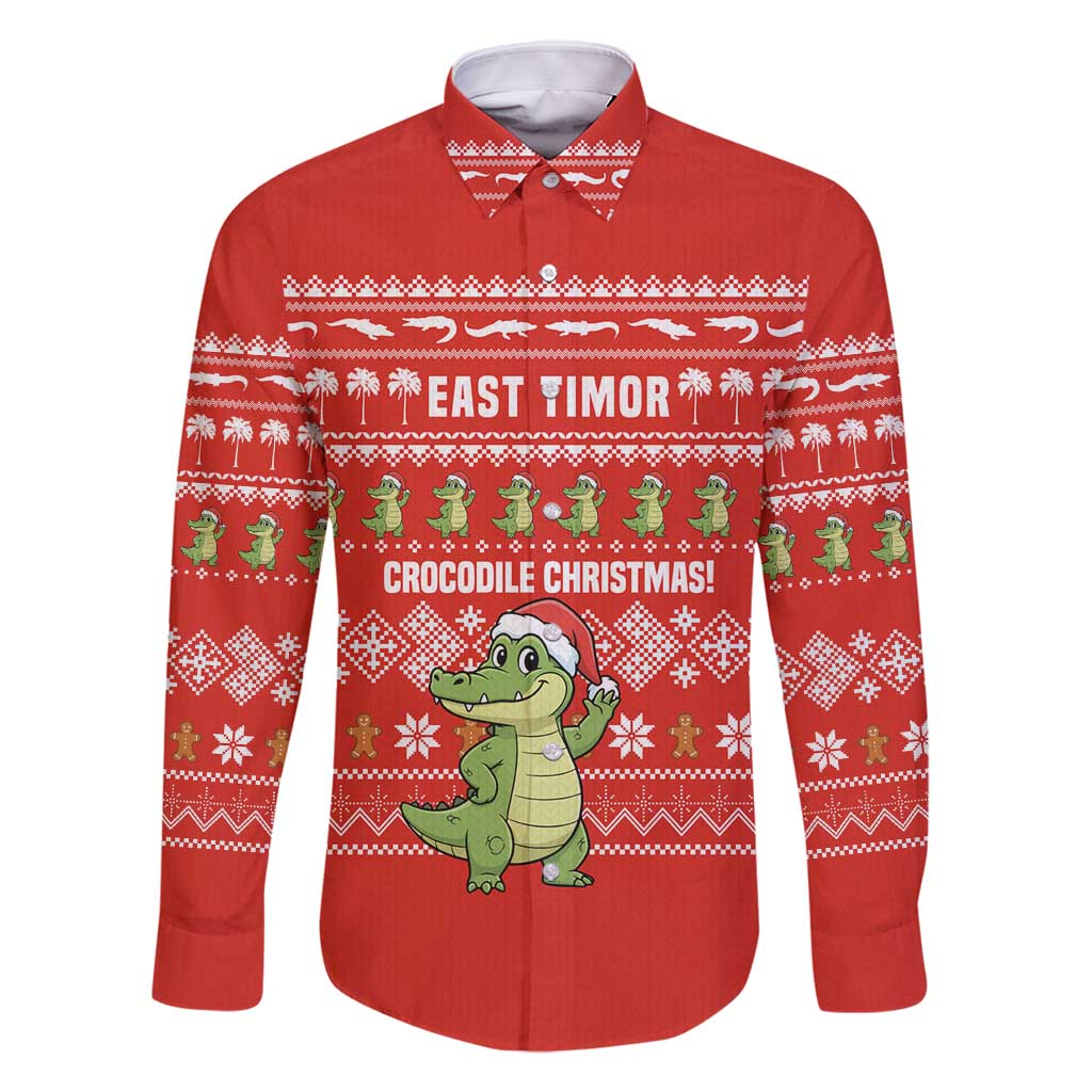 East Timor Christmas Family Matching Tank Maxi Dress and Hawaiian Shirt with Santa Crocodile Gingerbread Palm Trees and Red Holiday - Wonder Print Shop