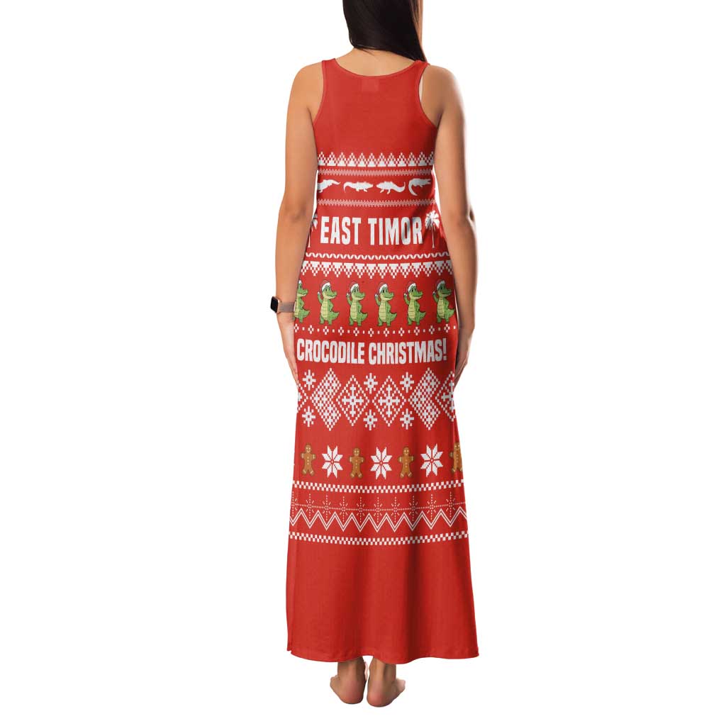East Timor Christmas Family Matching Tank Maxi Dress and Hawaiian Shirt with Santa Crocodile Gingerbread Palm Trees and Red Holiday - Wonder Print Shop