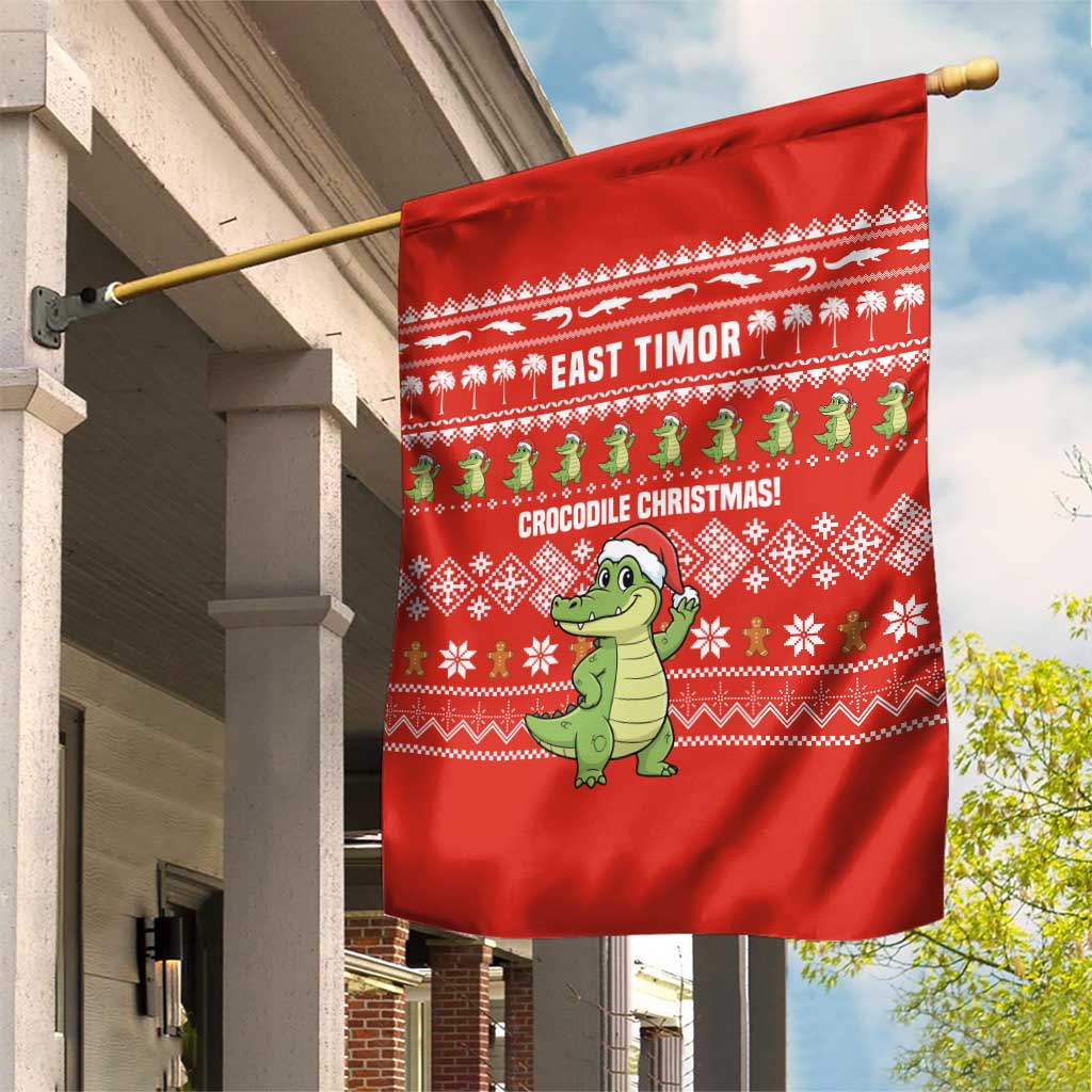 East Timor Christmas Garden Flag with Santa Crocodile Gingerbread Palm Trees and Red Holiday - Wonder Print Shop