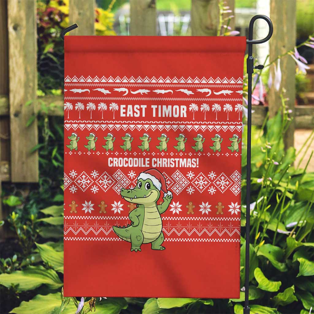 East Timor Christmas Garden Flag with Santa Crocodile Gingerbread Palm Trees and Red Holiday - Wonder Print Shop