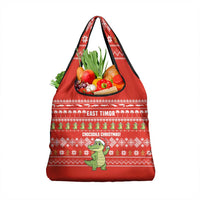 East Timor Christmas Grocery Bag with Santa Crocodile Gingerbread Palm Trees and Red Holiday - Wonder Print Shop